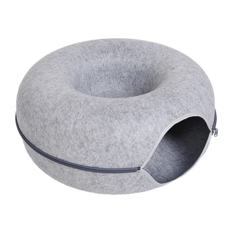 2-in-1 Donut Cat Bed & Tunnel – Cozy House, Play Toy & Hideaway for Cats & Kittens