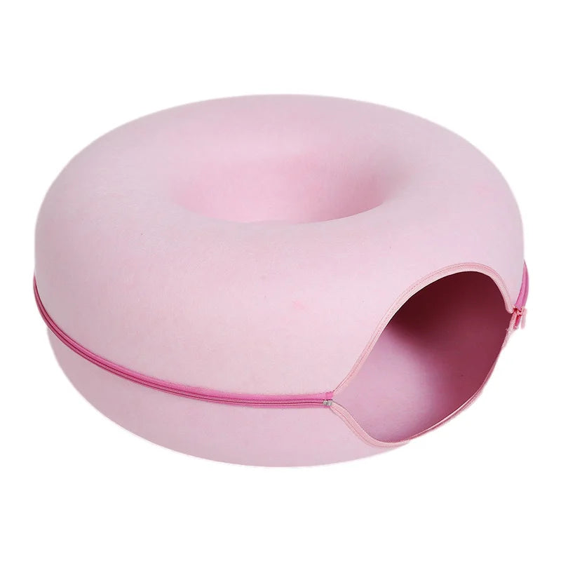 2-in-1 Donut Cat Bed & Tunnel – Cozy House, Play Toy & Hideaway for Cats & Kittens