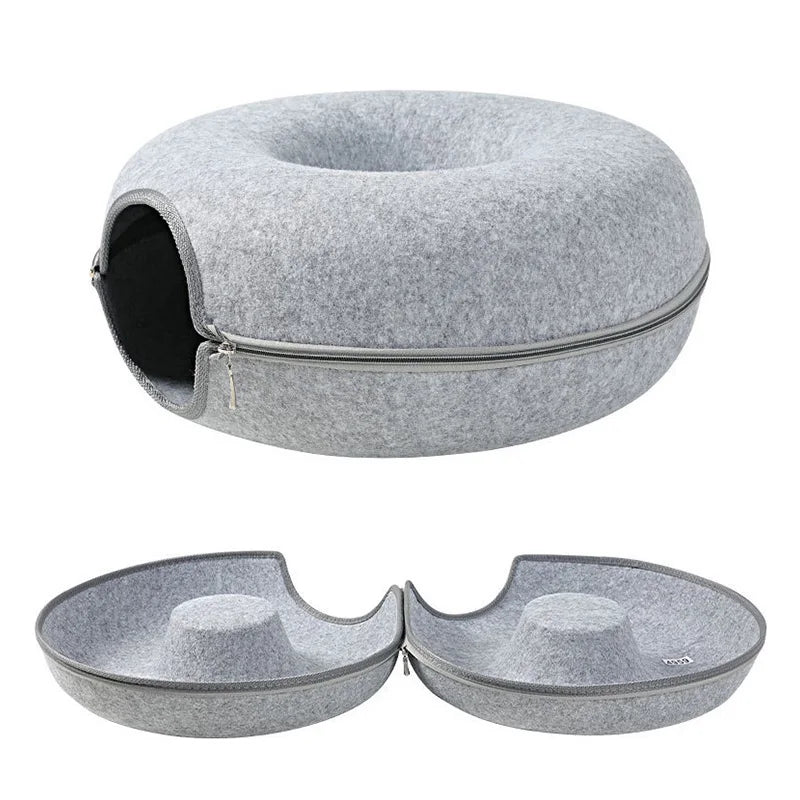 2-in-1 Donut Cat Bed & Tunnel – Cozy House, Play Toy & Hideaway for Cats & Kittens