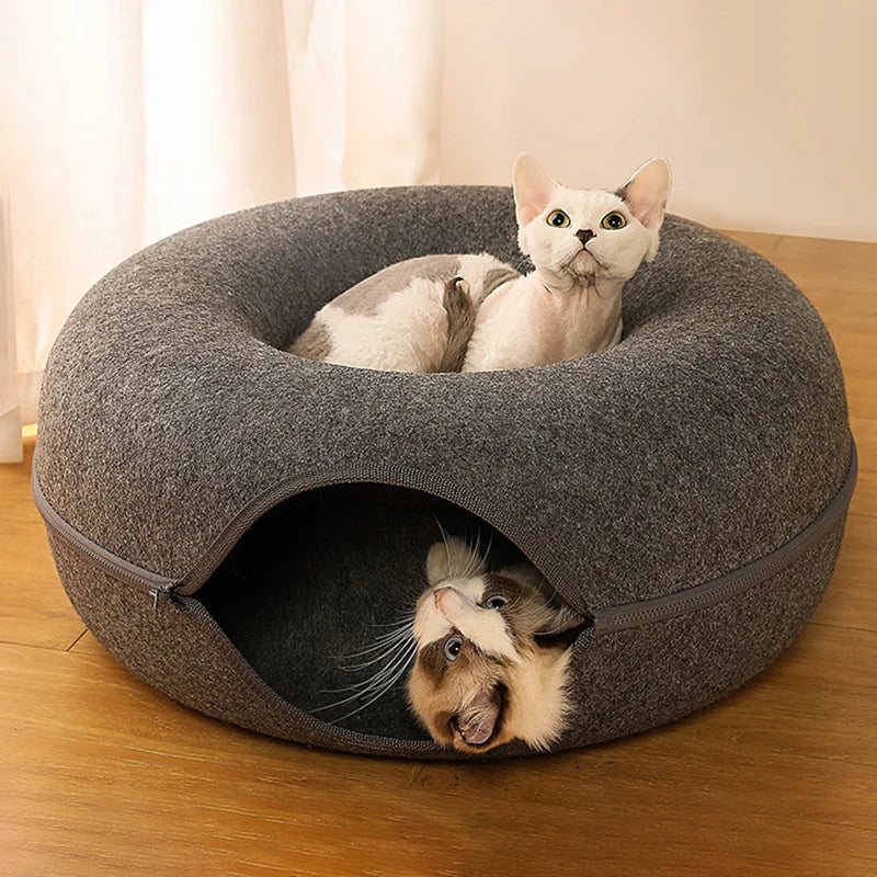 2-in-1 Donut Cat Bed & Tunnel – Cozy House, Play Toy & Hideaway for Cats & Kittens