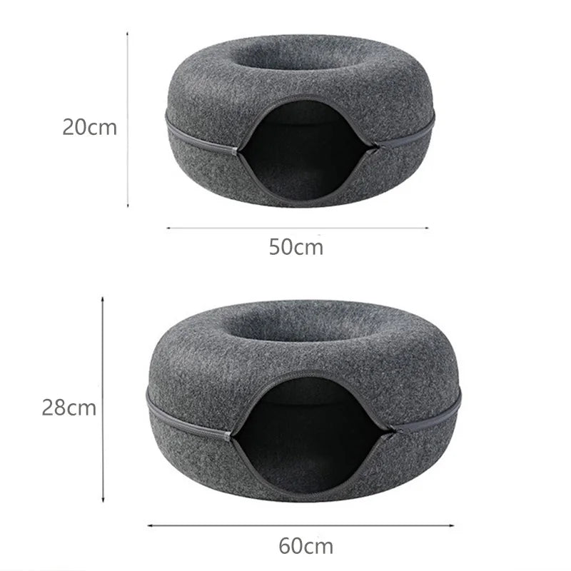2-in-1 Donut Cat Bed & Tunnel – Cozy House, Play Toy & Hideaway for Cats & Kittens
