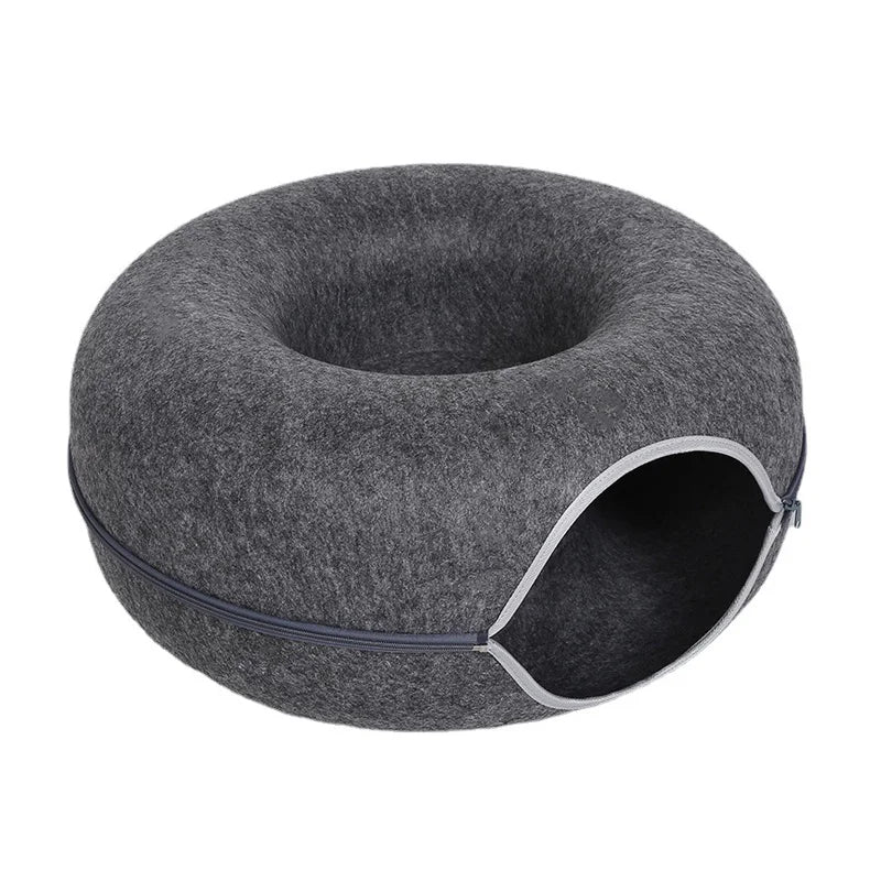 2-in-1 Donut Cat Bed & Tunnel – Cozy House, Play Toy & Hideaway for Cats & Kittens