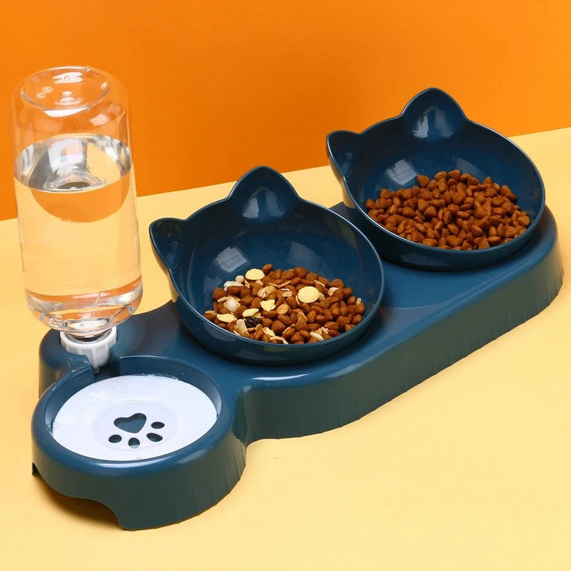 Pawfect 3-in-1 Cat Feeder – Double Bowl & Automatic Water Dispenser for Cats & Small Dogs