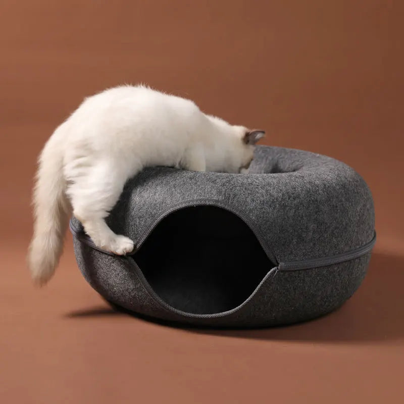 2-in-1 Donut Cat Bed & Tunnel – Cozy House, Play Toy & Hideaway for Cats & Kittens