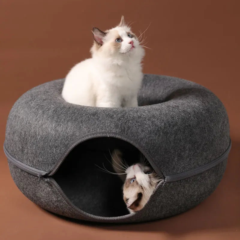 2-in-1 Donut Cat Bed & Tunnel – Cozy House, Play Toy & Hideaway for Cats & Kittens