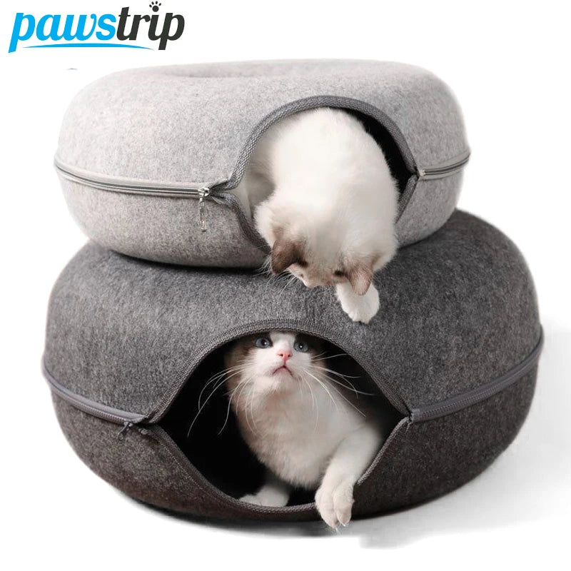 2-in-1 Donut Cat Bed & Tunnel – Cozy House, Play Toy & Hideaway for Cats & Kittens